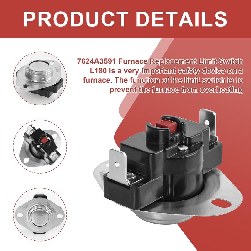 uhzz 7624A3591 Furnace Limit Switch, Compatible with Coleman Furnace Replacement Limit Switch, for Coleman and York Furnace, Limit Switch for Furnace L180F - Image 4